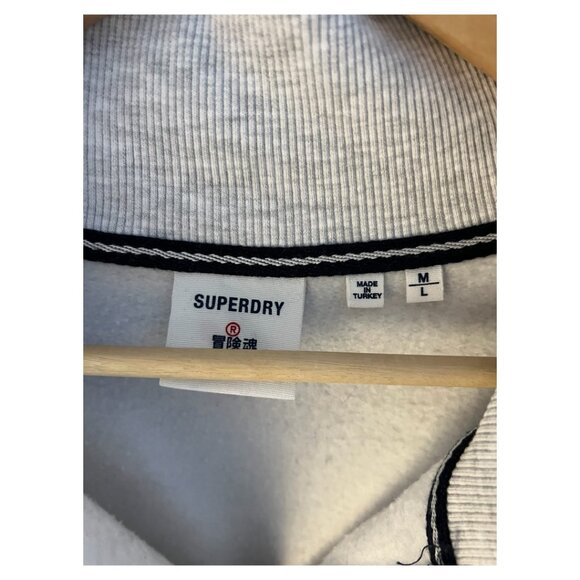 Superdry men sweater M-L light grey heather half zip high neck long sleeve - Picture 4 of 10